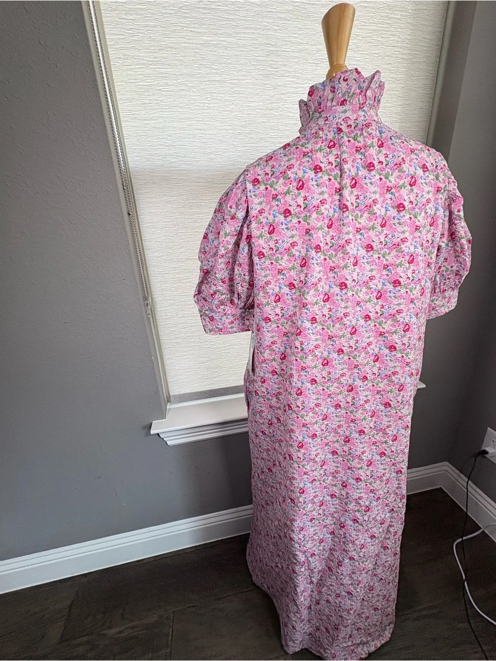 Hyacinth House Ditz Pink Floral Maxi Button Front Dress with Ruffled Collar - Picture 7 of 9